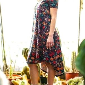 LulaRoe Carly Floral Multicolor Short Sleeve Round Neck High-Low Swing Dress